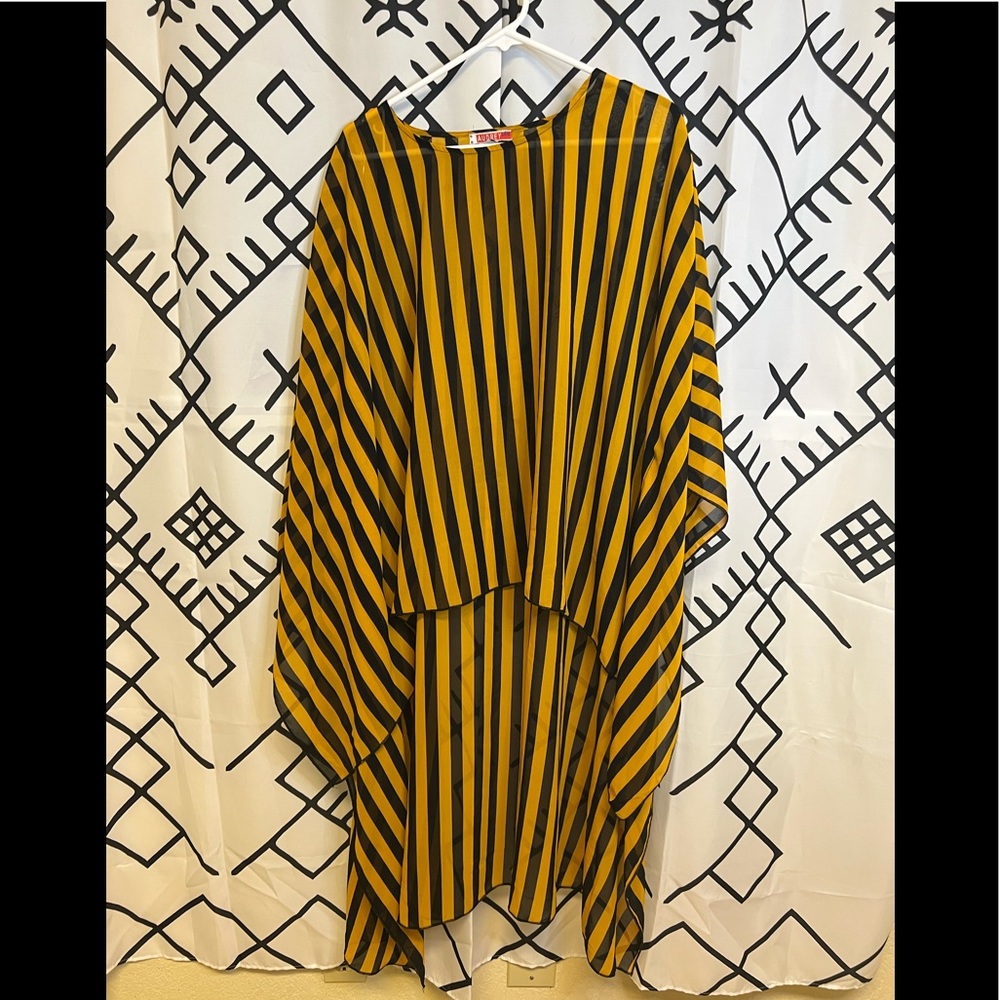 Black and Yellow Striped Plus Size Kimono Swimsuit Bikini Coverup Grunge Punk